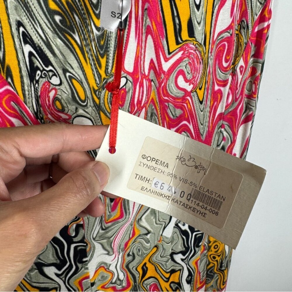 Abstract Maxi Dress Size S/M Multicolor Sleeveless Flowy Greek Summer Boho - Picture 6 of 13